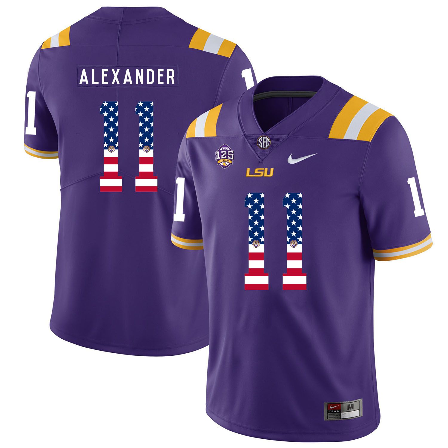 Men LSU Tigers 11 Alexander Purple Flag Customized NCAA Jerseys